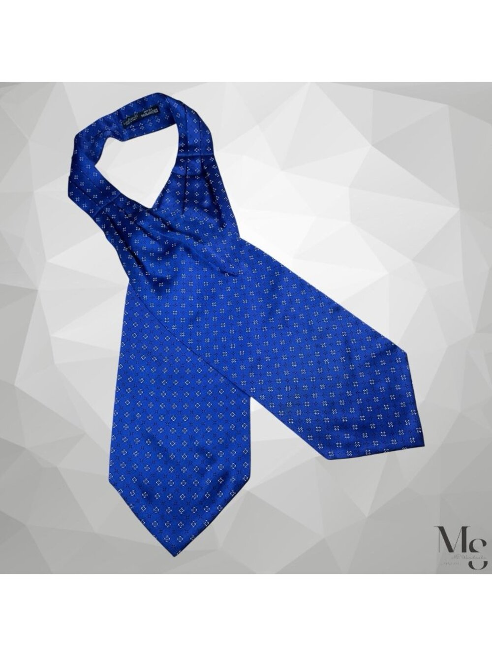 ITALO FERRETTI Silk Ascot Cravat Tie Blue Floral Dot Pattern Made in Italy NWOT